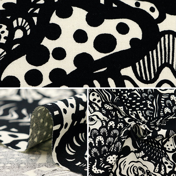 【数量5から】 生地 『う早この布 10番キャンバス きのこ ブラック UP5925-A』 COTTON KOBAYASHI コットンこばやし 小林繊維