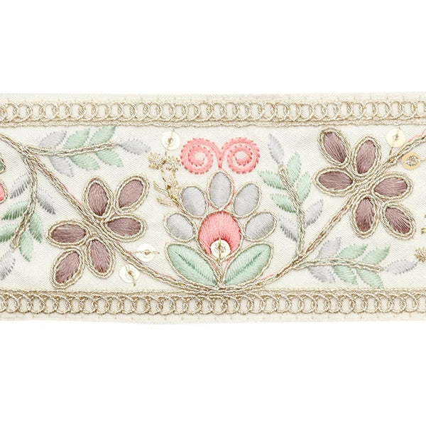 【数量5から】 手芸ブレード 『2024 インド刺繍ブレード ホワイト×ピンク M-74F』