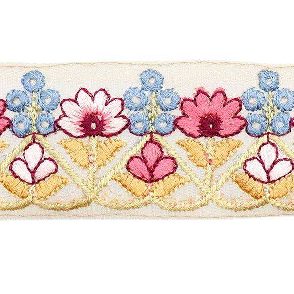 【数量5から】 手芸ブレード 『2024 インド刺繍ブレード ベージュ×ピンク M-101#1』