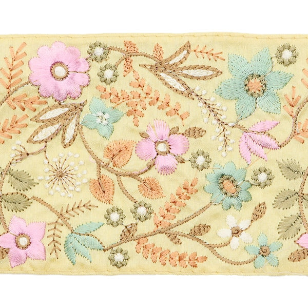 【数量5から】 手芸ブレード 『2024 インド刺繍ブレード イエロー×ピンク M-111G』