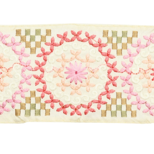 【数量5から】 手芸ブレード 『2024 インド刺繍ブレード ベージュ×ピンク M-122B』