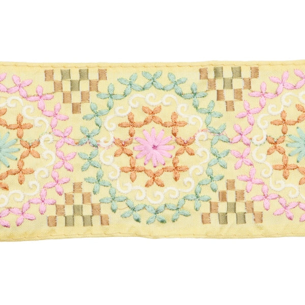 【数量5から】 手芸ブレード 『2024 インド刺繍ブレード イエロー×ピンク M-122H』