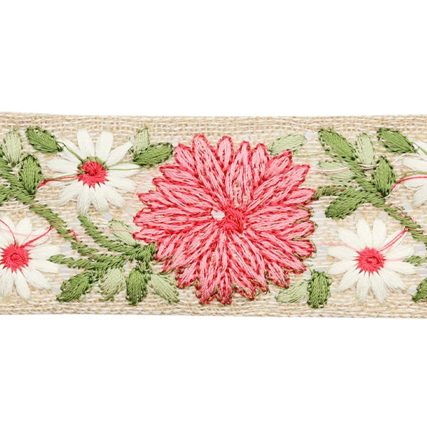 【数量5から】 手芸ブレード 『2024 インド刺繍ブレード ベージュ×ピンク M-137#4』