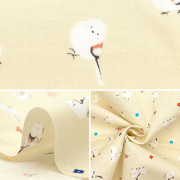 【数量5から】 生地 『スケア シマエナガ ベージュ SQWHBI2-A』