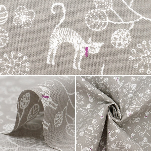 【数量5から】 生地 『シーチング ネコと葉っぱ ブラウンベージュ NO-CALE-A』