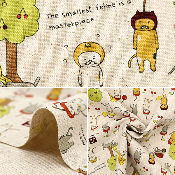 【数量5から】 生地 『綿麻キャンバス 猫かぶり キナリ地 KTS7043-A』 COTTON KOBAYASHI コットンこばやし 小林繊維