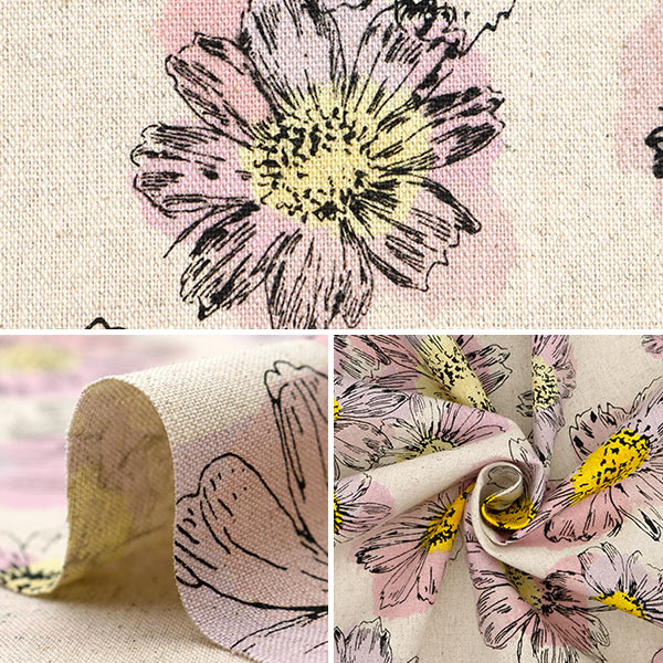 【数量5から】 生地 『日比谷花壇 花屋さんのお花柄 綿麻キャンバス Geometric cosmos柄 ピンク HBY-10010-PK』