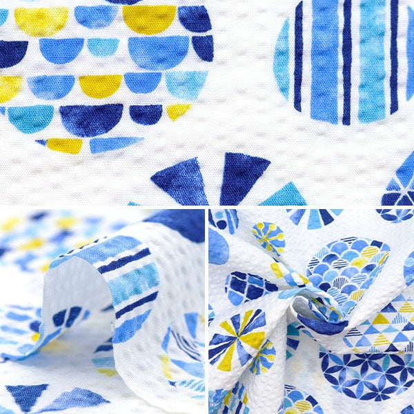 【数量5から】 生地 『リップル しゃぼん玉 アイボリー×ブルー SO-58500-3A』