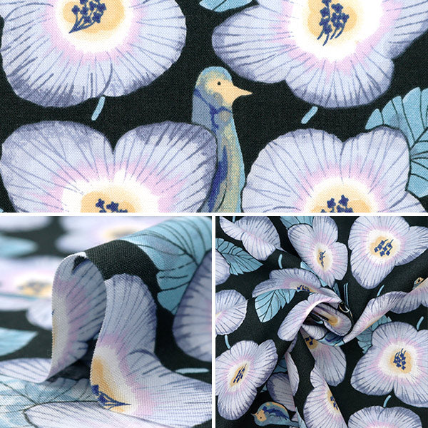 【数量5から】 生地 『みすゞうた 空いろの花 ブラック KMS24-SF-BK』