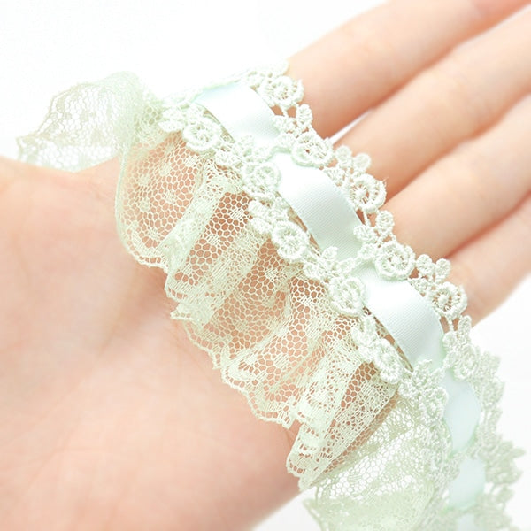 【数量5から】 レースリボンテープ 『リボン装飾レース 約55mm幅 グリーン FR2344』