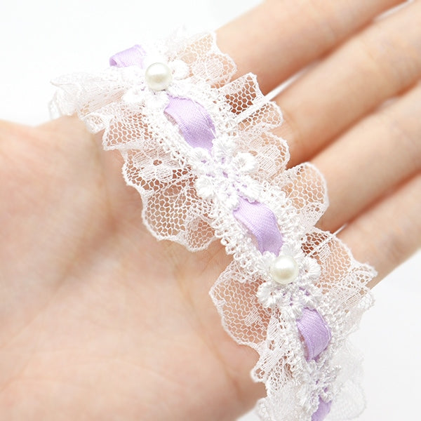 【数量5から】 レースリボンテープ 『リボン装飾レース 約35mm幅 パープル FR2346』