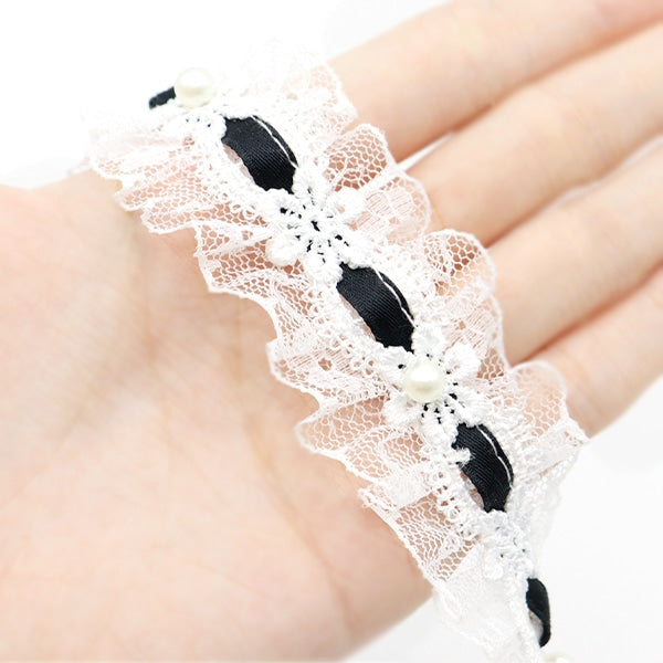 【数量5から】 レースリボンテープ 『リボン装飾レース 約35mm幅 ブラック FR2346』