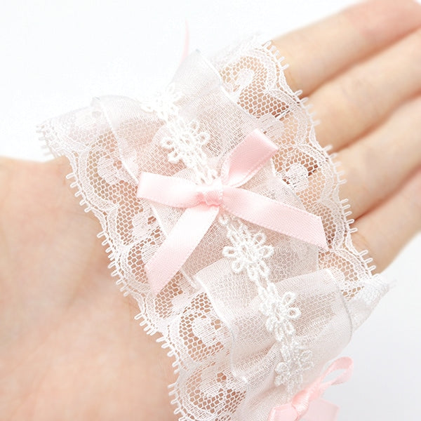 【数量5から】 レースリボンテープ 『リボン装飾レース 約60mm幅 ピンク FR2349』