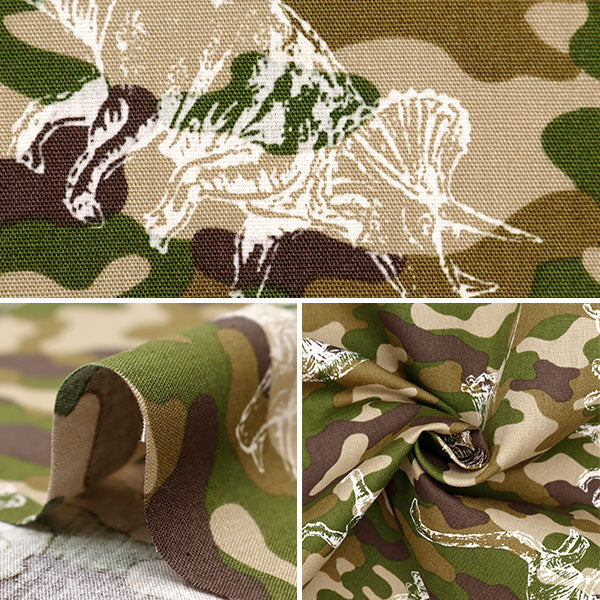 【数量5から】 生地 『CBプリント 恐竜柄 カーキ 7105-9A』