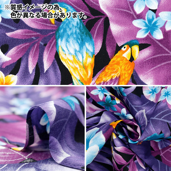 【数量5から】 生地 『ブロード ハワイアンプリント モンステラと鳥 ブラウン 281-C-BR』