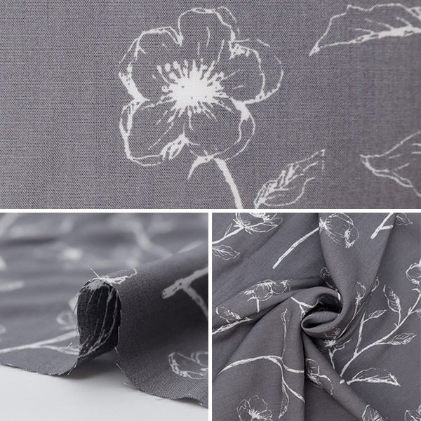 【数量5から】 生地 『メルティレーヨン フローラル グレー RY24-FL-GY』