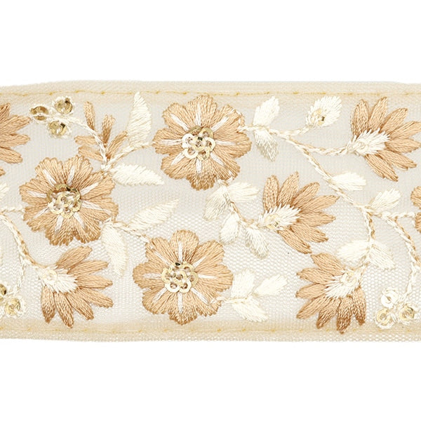 【数量5から】 手芸ブレード 『2024 インド刺繍ブレード ベージュ×ホワイト 3530E』