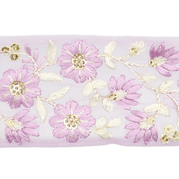 【数量5から】 手芸ブレード 『2024 インド刺繍ブレード パープル×ホワイト 3530I』