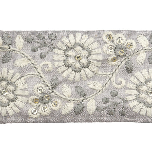 【数量5から】 手芸ブレード 『2024 インド刺繍ブレード グレー×ホワイト 47166E』