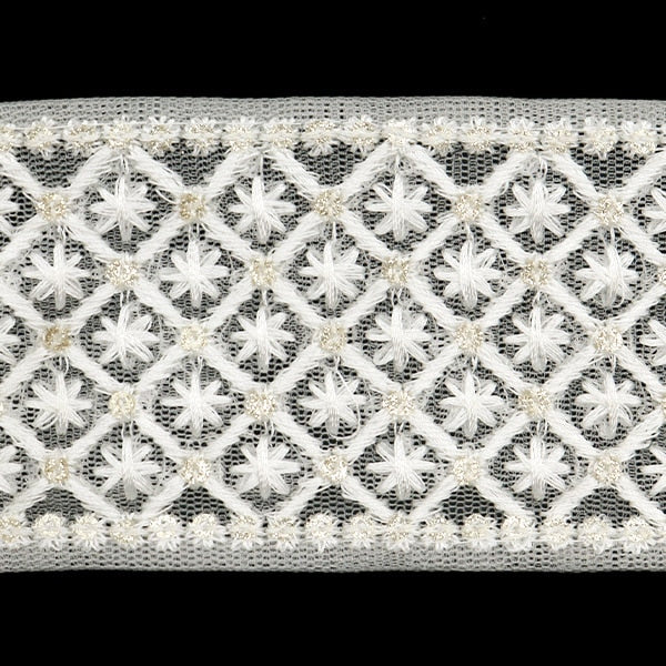 【数量5から】 手芸ブレード 『2024 インド刺繍ブレード ホワイト×ホワイト M-215J』