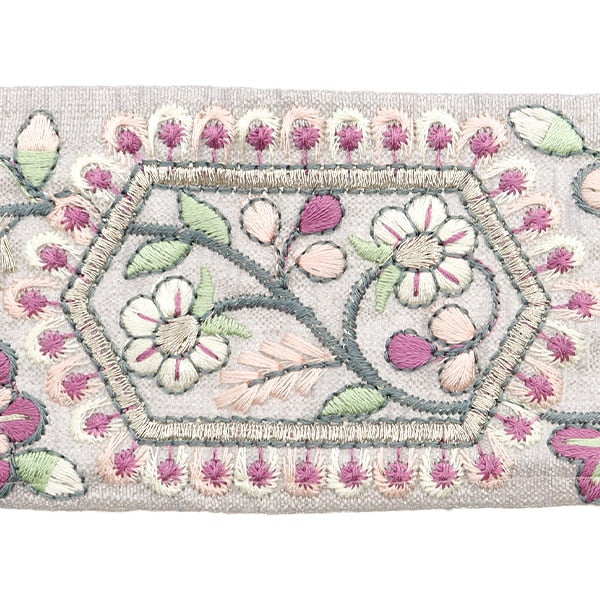 【数量5から】 手芸ブレード 『2024 インド刺繍ブレード グレー×パープル M-231J』