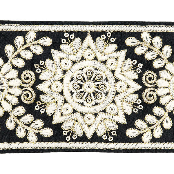 【数量5から】 手芸ブレード 『2024 インド刺繍ブレード ブラック×ホワイト M-294A1』