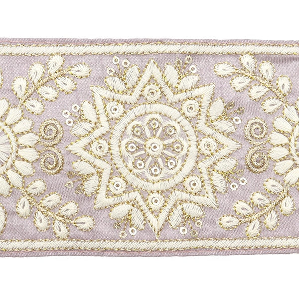 【数量5から】 手芸ブレード 『2024 インド刺繍ブレード パープル×ホワイト M-294A15』