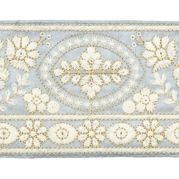 【数量5から】 手芸ブレード 『2024 インド刺繍ブレード グレー×ホワイト M-296A15』