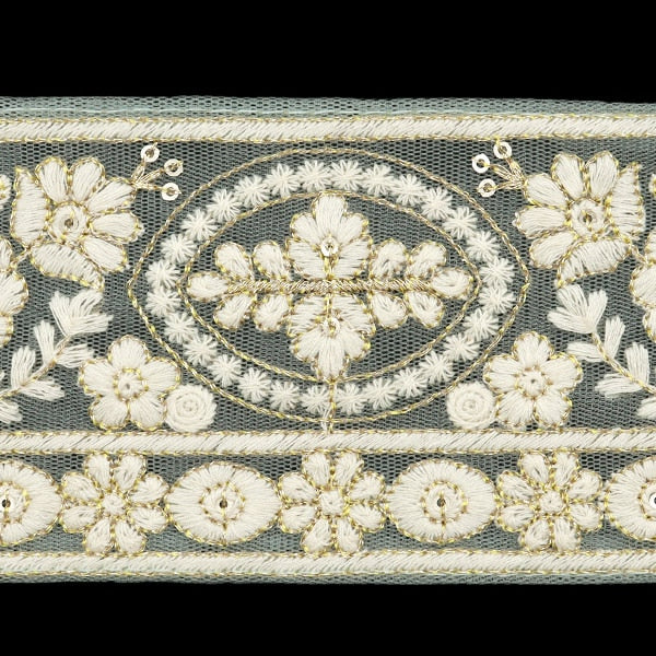 【数量5から】 手芸ブレード 『2024 インド刺繍ブレード グリーン×ホワイト M-296B4』