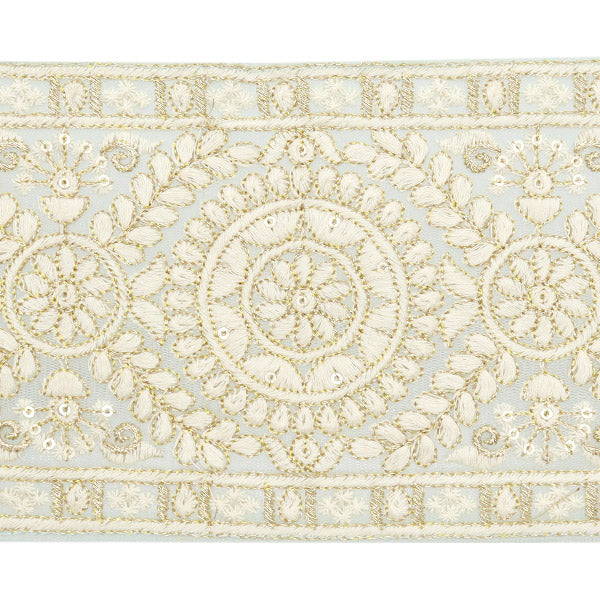 【数量5から】 手芸ブレード 『2024 インド刺繍ブレード グリーン×ホワイト M-297B4』