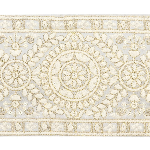 【数量5から】 手芸ブレード 『2024 インド刺繍ブレード グレー×ホワイト M-297B5』