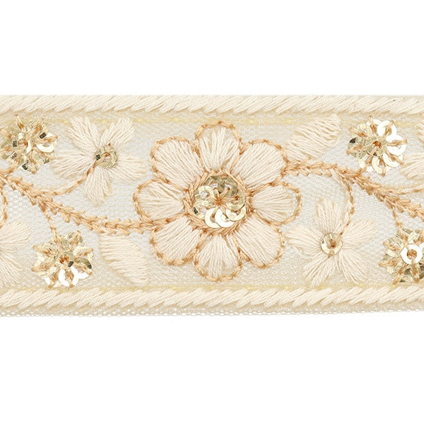 【数量5から】 手芸ブレード 『2024 インド刺繍ブレード ベージュ×ホワイト M-303K』