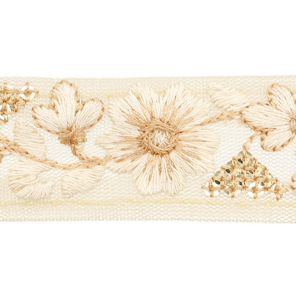 【数量5から】 手芸ブレード 『2024 インド刺繍ブレード ベージュ×ホワイト M-304G』