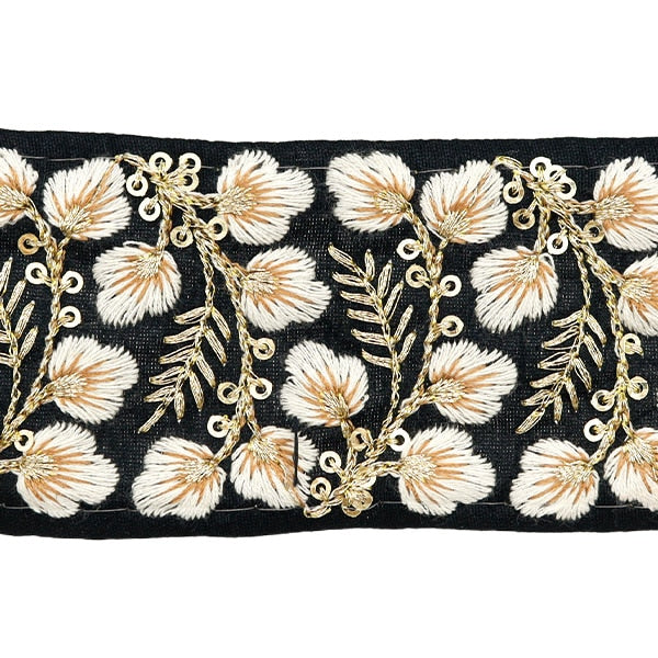 【数量5から】 手芸ブレード 『2024 インド刺繍ブレード ブラック×ホワイト 3977A』