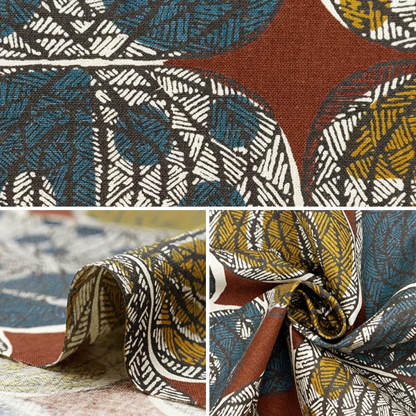 【数量5から】 生地 『綿麻シーチング アフリカンファブリックスタイル オニオン柄 レッド YKA-21000-2A』 KOKKA コッカ