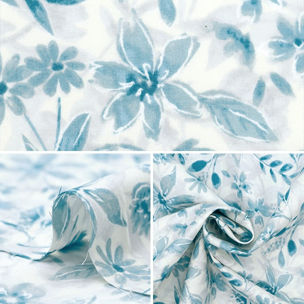 【数量5から】 生地 『60ローン やわらか風合い加工 サンライトフラワー ライトブルー 60LA-SLFL-LBL』