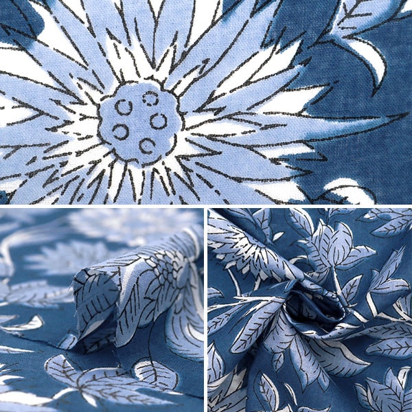 【数量5から】 生地 『インドボイルプリント 更紗柄 ネイビー×ブルー RAM-BOI-39』