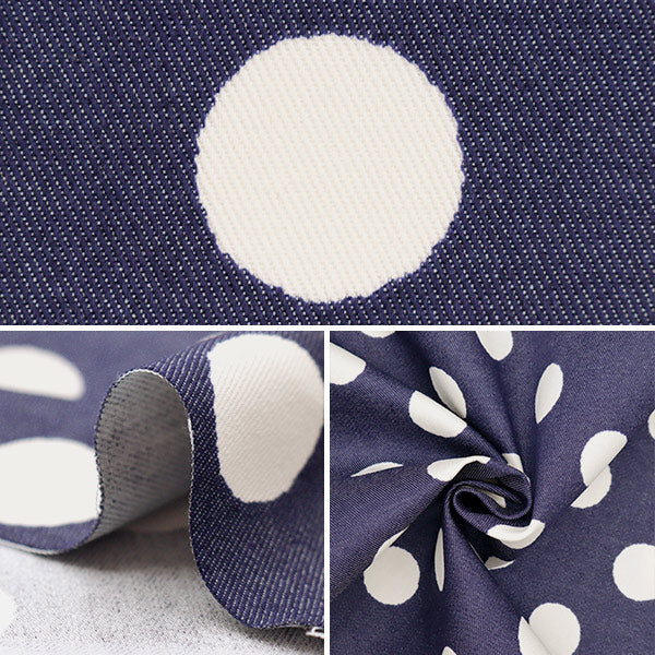 【数量5から】 生地 『TCカラーデニム ポルカドット ネイビー 83060-1-1』