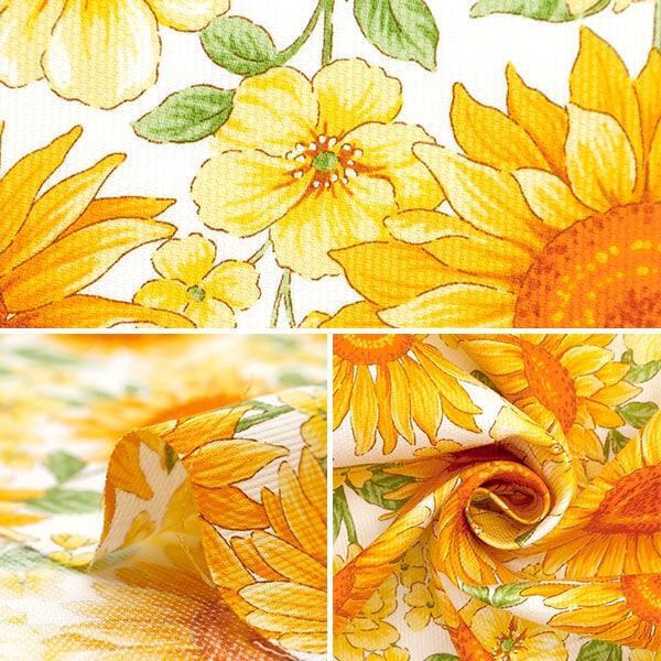 【数量5から】 生地 『ピケ サンフラワー ワンダフル ホワイト×イエロー 850465-1-1』