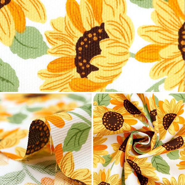 【数量5から】 生地 『ピケ サンフラワー ワイルド ホワイト×イエロー 850464-1-1』