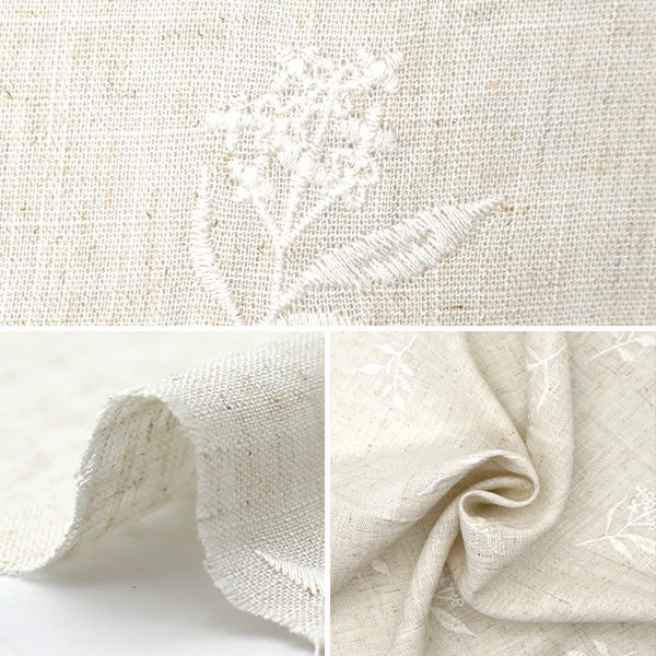 【数量5から】 生地 『とろみ リネンブレンド刺繍(ボタニカル) キナリ×ホワイト LIRYEM-BOT-NA』