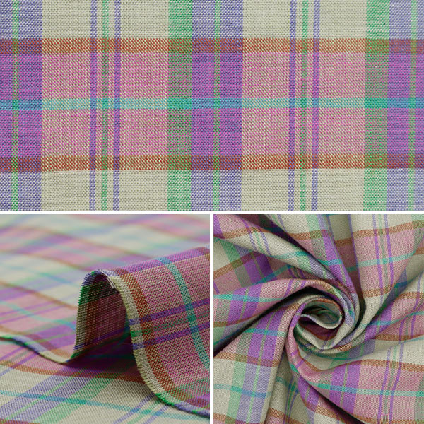 【数量5から】 生地 『マドラスチェック パープルグリーン INM24-PPGN』