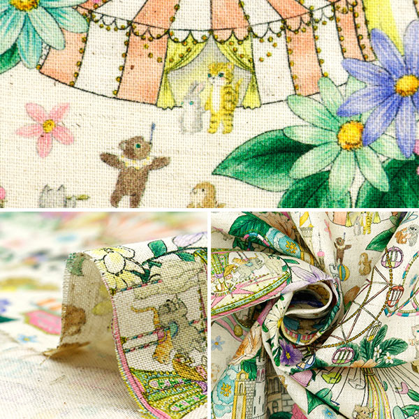 【数量5から】 生地 『綿麻シーチングデジタルプリント 22fabric デコレーションパーク ナチュラル DP-4856-2A』