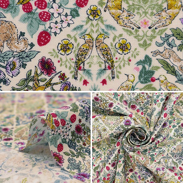 【数量5から】 生地 『シーチング アールヌーヴォーシンフォニー ブロック花柄 アイボリー SS-2402-1A』