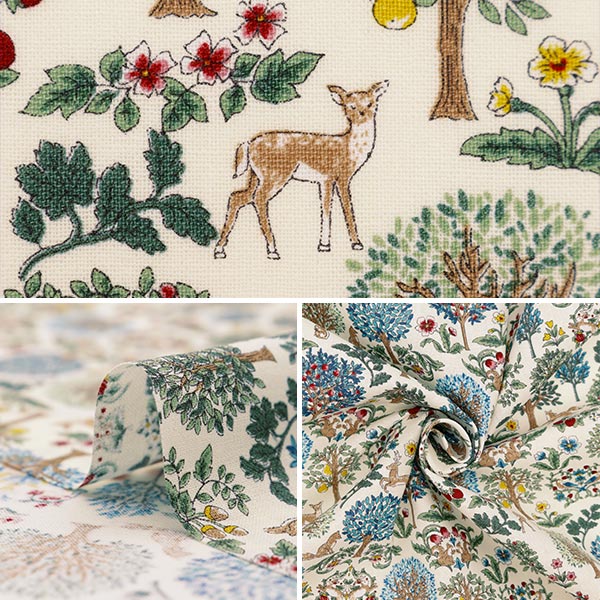 【数量5から】 生地 『シーチング アールヌーヴォーシンフォニー 樹々といきもの柄 アイボリー SS-2402-2A』