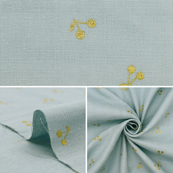 【数量5から】 生地 『Wガーゼ ラメチェリー サックス×ゴールド KTS6525-N』 COTTON KOBAYASHI コットンこばやし 小林繊維