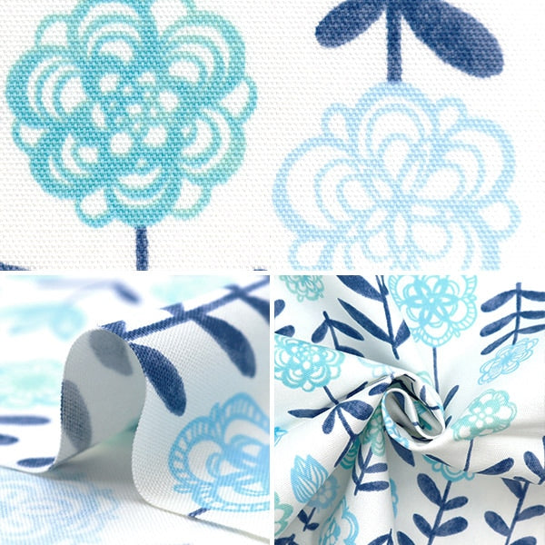 【数量5から】 生地 『NOVA オックス ストライプフラワー アクアブルー NOX-NOFL2-BL』 KOKKA コッカ