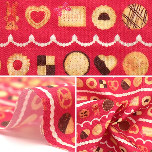 Tissu "MiniTissu coupé Cookie crème rouge environ 31 cm x 32 cm CMDF-03MC-R" KIYOHARA