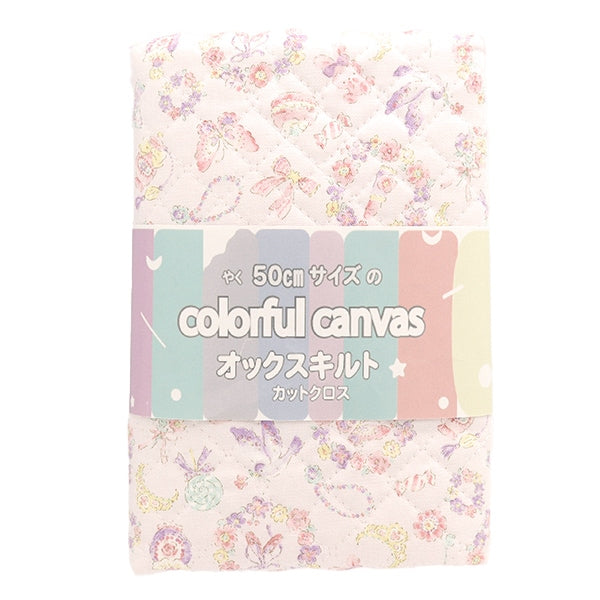 生地 『オックスキルト カラフルキャンバス ジュエリーボックス柄 カットクロス 約106×50cm ピンク CQ-JEW-PK』 KOKKA コッカ