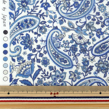 [Quantity from 5] Fabric ``80 silk veilLawn Paisley chintz white x navy B83079Z-1-1”